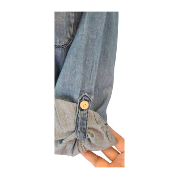 Earth Music and Ecology Denim Dress, Collared Long Sleeve - Picture 5 of 6